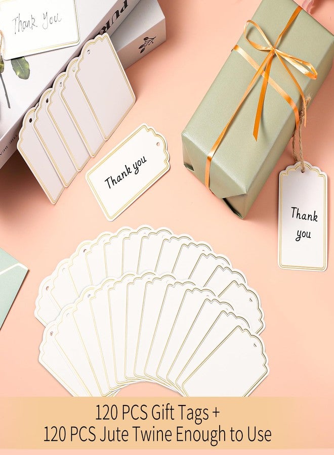 woric 120 PCS Tags with String Gold Foil Metallic Gift Tags Writable Blank Tag for Valentine's Day Baby Shower Birthday Wedding Presents Labeling DIY Craft Project 3.5''×2'' - Image 3